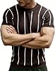 Camiseta de manga corta a rayas de punto para hombre, cuello redondo casual, suéter ajustado, texturizado acanalado, pullover 3