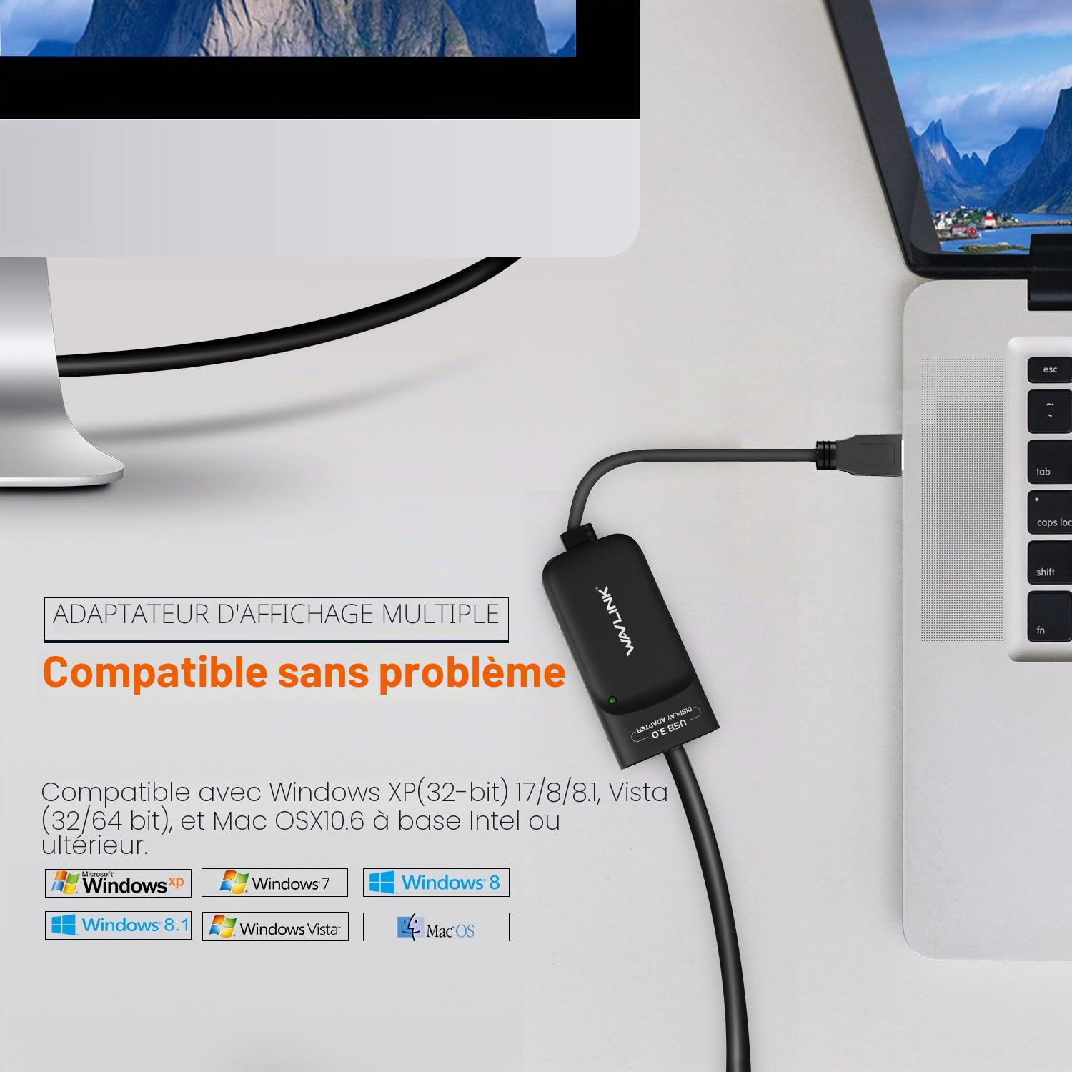 WAVLINK Adaptateur USB 3.0 vers HDMI vidéo Externe Fin Carte écran d'affichage Prend en Charge 2048×1152 Résolution avec Port Audio pour PS4 Xbox et Switch sur PC, Mac Linux Windows 10/8/7/XP-Noir