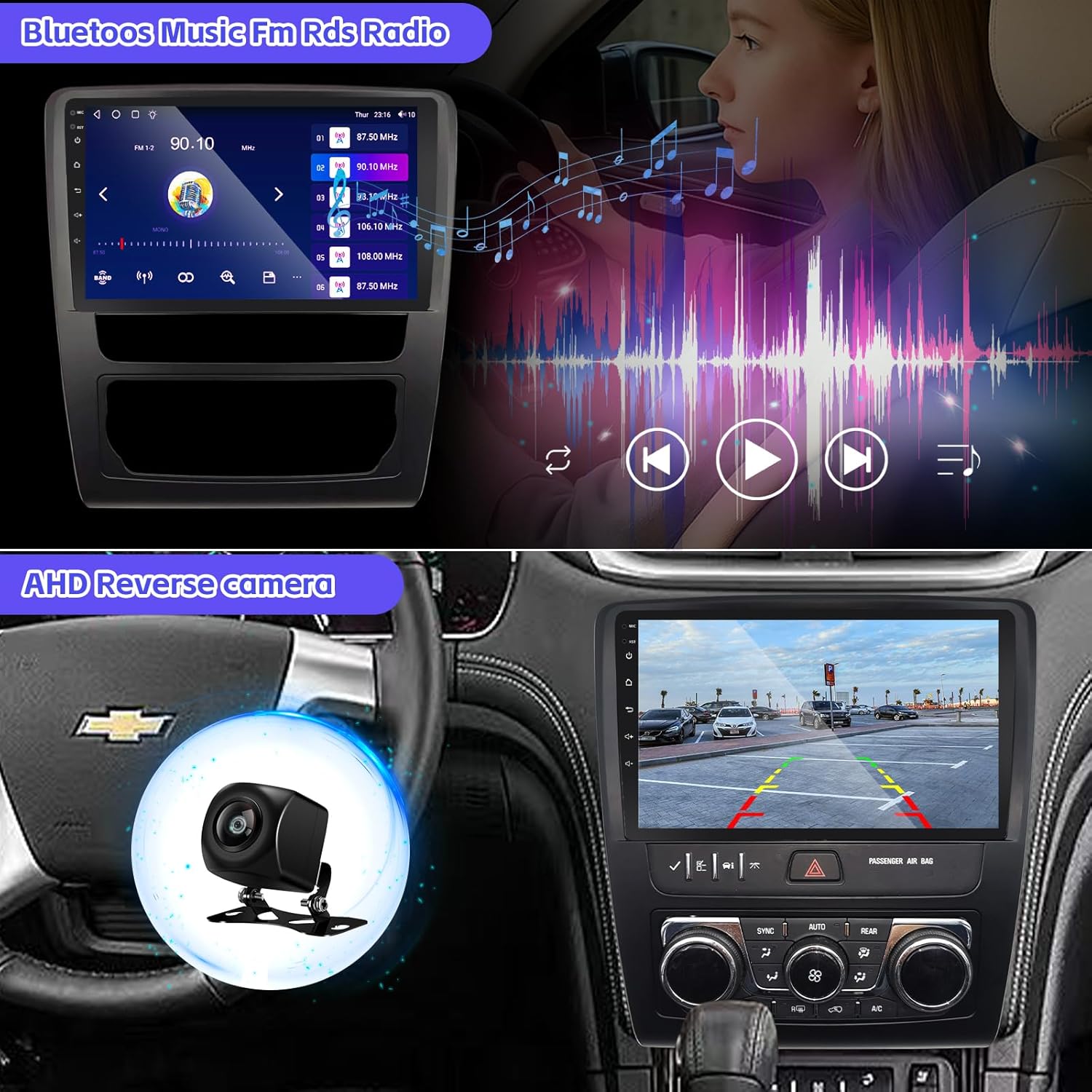 4+64G Car Radio for Chevrolet Chevy Traverse 9 inch Touch Screen 2013 2014 2015 2016 2017 Stereo,Wireless Carplay/WiFi/Bluetooth/EQ Audio/Andriod Auto/AM/FM/Navigation/AHD Camera