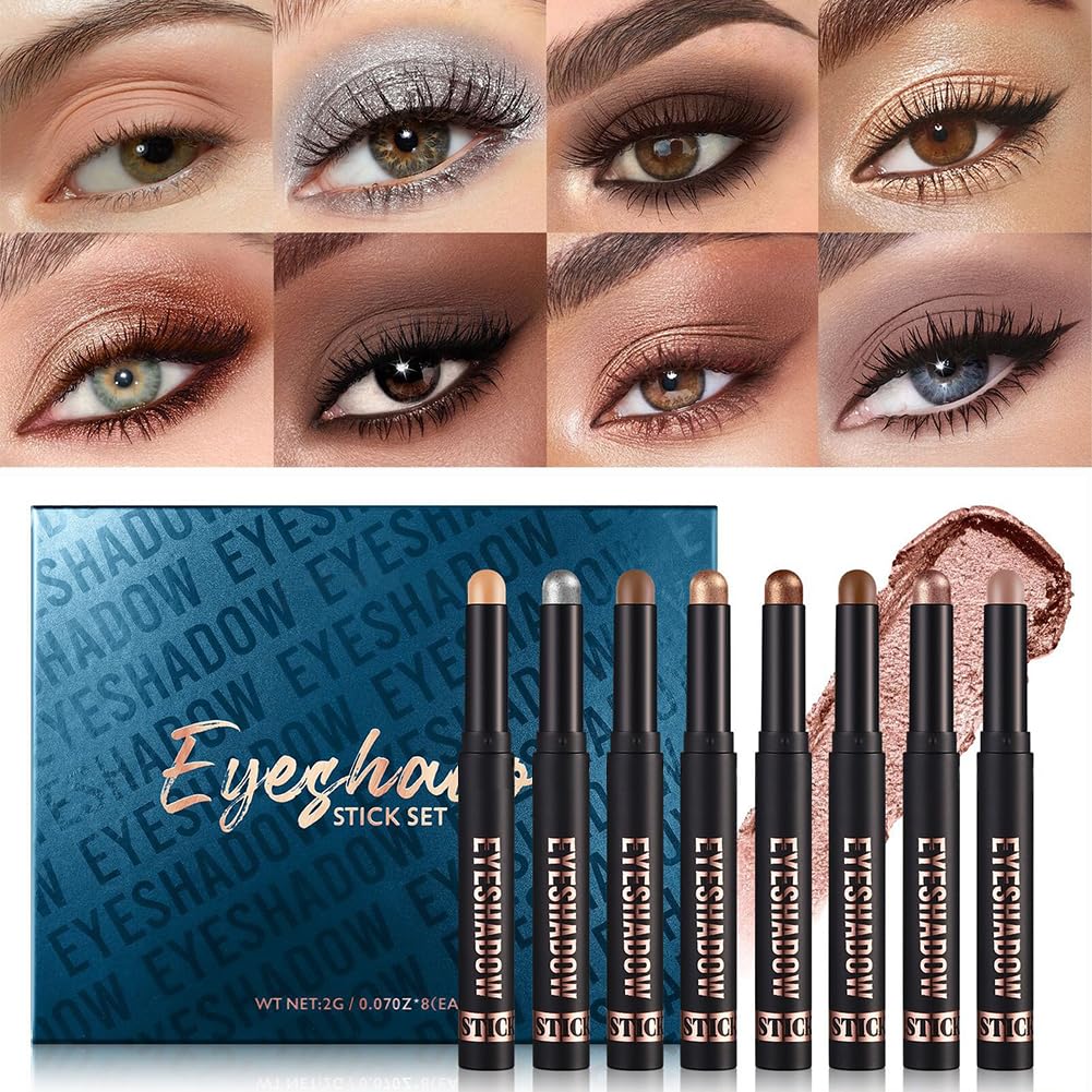 Cienie do powiek w sztyfcie, 6 x 2g Zestaw ołówków do cieni do powiek z brokatem i matowym, Eye Shadow Stick w kremie, łatwy w użyciu, tworzy kredki do oczu i długotrwały makijaż oczu (zestaw A)