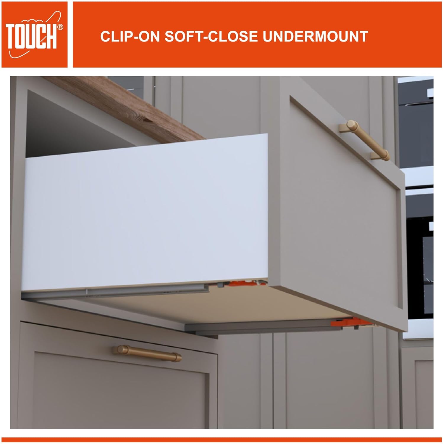 TOUCH Undermount Drawer Slides, Self-Soft Close (1 Pair, 18 Inch 457mm) for 1/2 and 5/8 Inch Side Panel, Kitchen Concealed Drawer Track Guide, Bottom Mount, 75 LB Capacity 3D Adjustable Lock Device.
