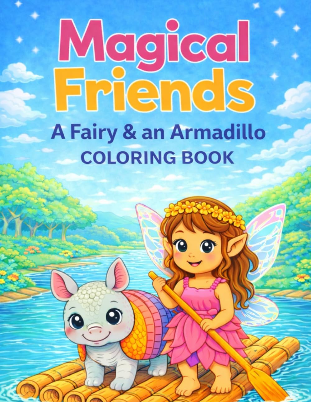 Magical Friends: A Fairy & an Armadillo: A Whimsical Forest Coloring Book for Kids and Adults Featuring Cute Fantasy Creatures and Relaxing Nature Scenes