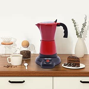WSIKGHU Cafetera eléctrica de 300 ml, con base para 6 tazas de espresso de 480 W, base de aleación de aluminio, 360°, rotativo para la oficina y el hogar (rojo)0