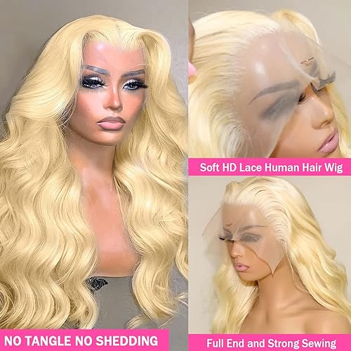 Miniatura 3 de Peluca de cabello humano rubio 613 con encaje frontal de 26 pulgadas, 13 x 4, pelucas de cabello humano ondulado con encaje frontal, densidad del