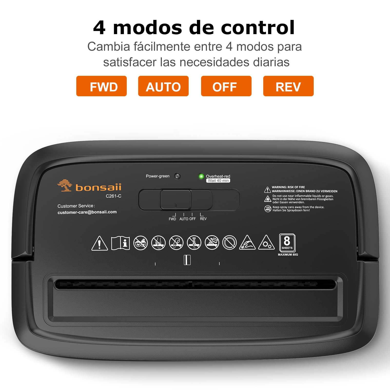 Bonsaii P4 Destructora de Documentos, 8 Hojas Corte Cruzado, C261-C | Trituradora de Papel 5x14mm, para Hogar y Oficina, Papelera 16L, Protección contra Sobrecalentamiento