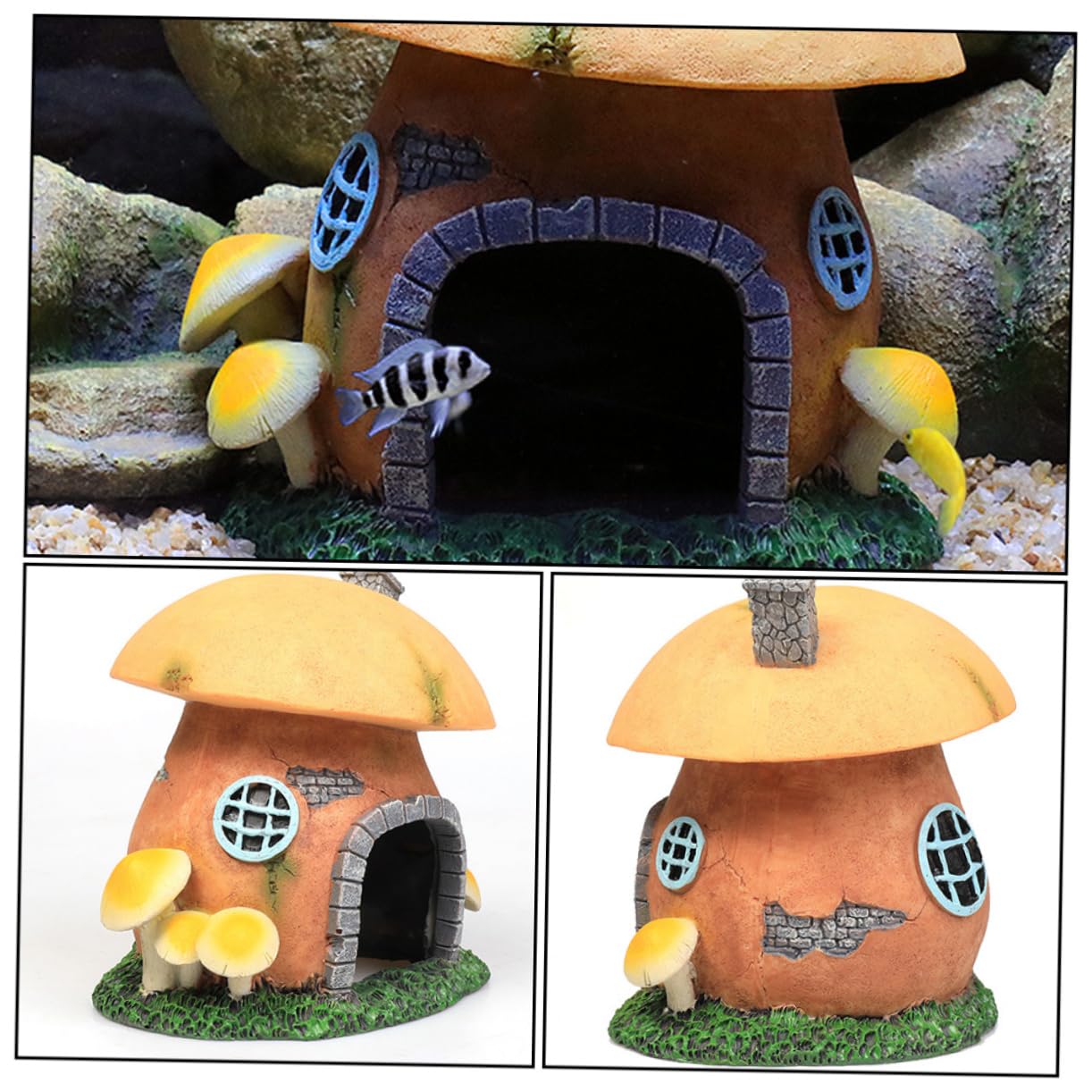 Ipetboom Cachette pour Tortues en Résine Légère et Résistante, Abri Décoratif de Château Champignon pour Aquarium et Décoration Intérieure