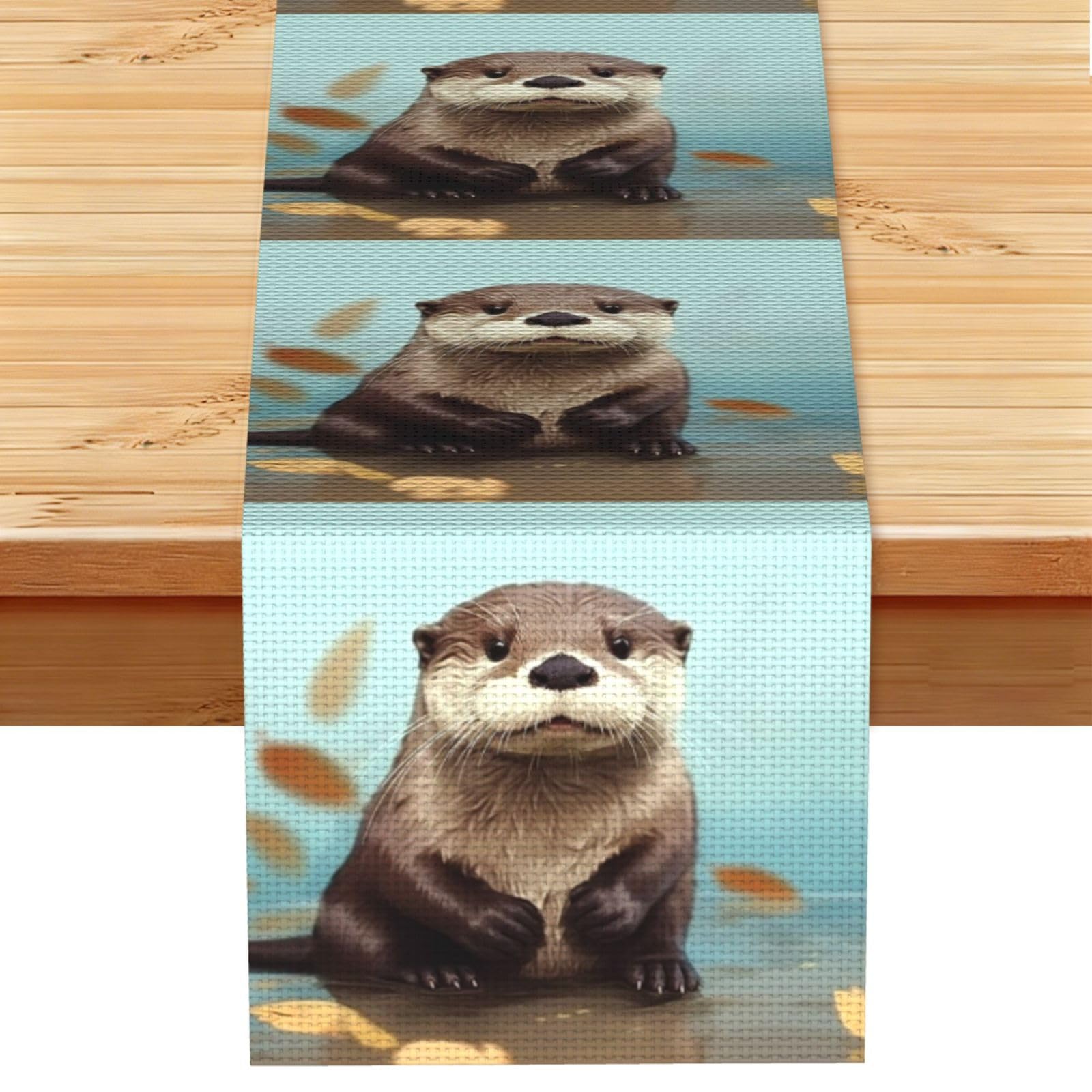 Cute Otter Table Runner 13 x 72 Inches Long, Cotton Linen Table Runners for Kitchen Dining Table Decoration - Washable Tablecloth Modern Tablerunner for Home Party Decor