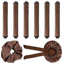 8 Pcs Overnight Blowout Rods Set, 6 heatless curls overnight Heatless Curls Overnight Blowout Rods with 1 Sleep Cap and 1 Brown leopard-print hair tie Blowout Rods for Easy Curling