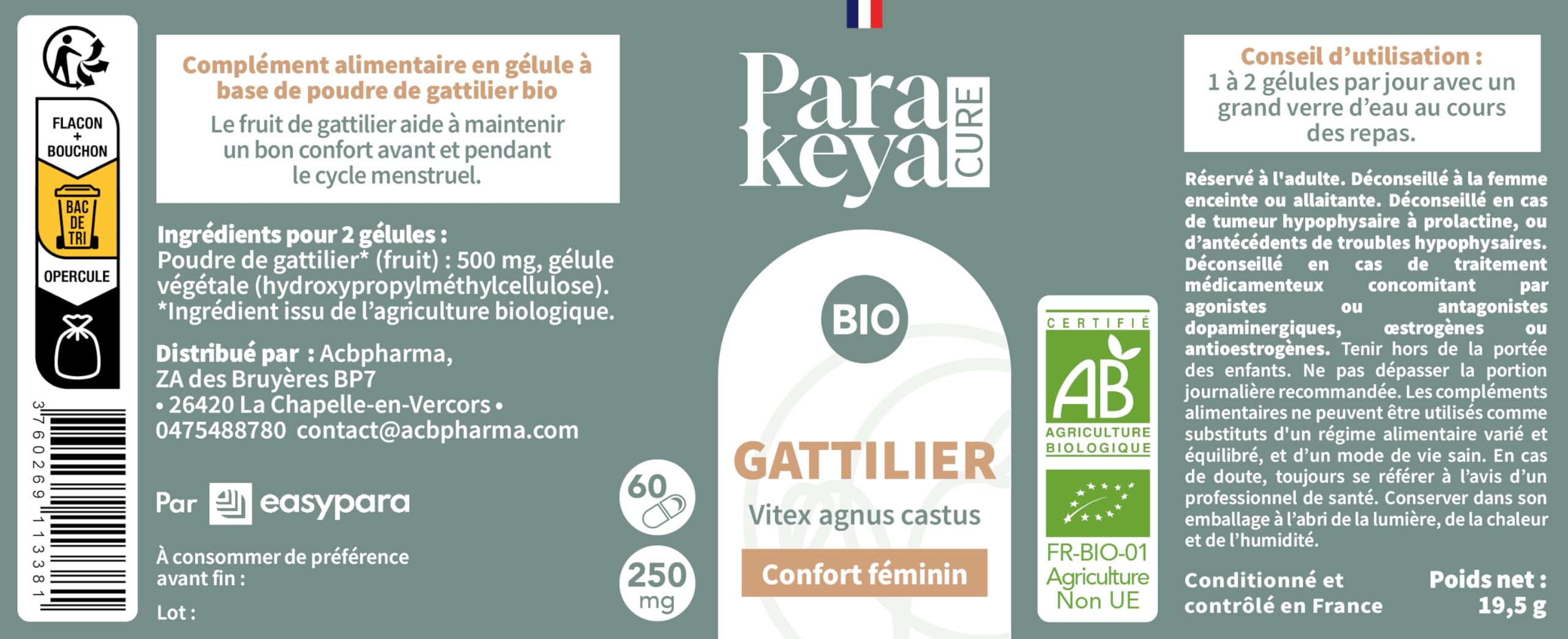 Gattilier Bio 250 mg - 60 gélules - Confort menstruel & équilibre au quotidien - Complément alimentaire