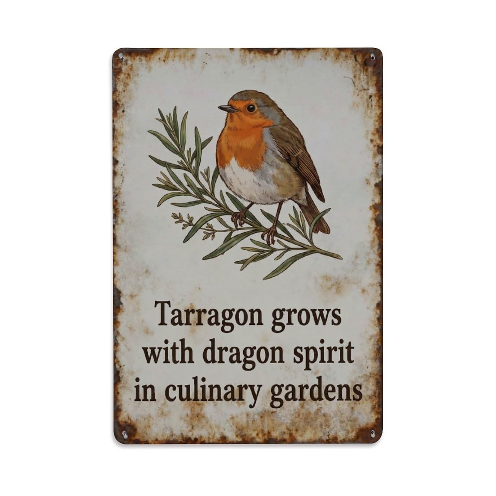 Yrnq Vintage Style-15 Robin Bird Garden Quote Tarragon Dragon Vintage Metal Tin Sign Plaque Wall Decor For Cafe, Club, Garden Round Metal Poster 8X8inch