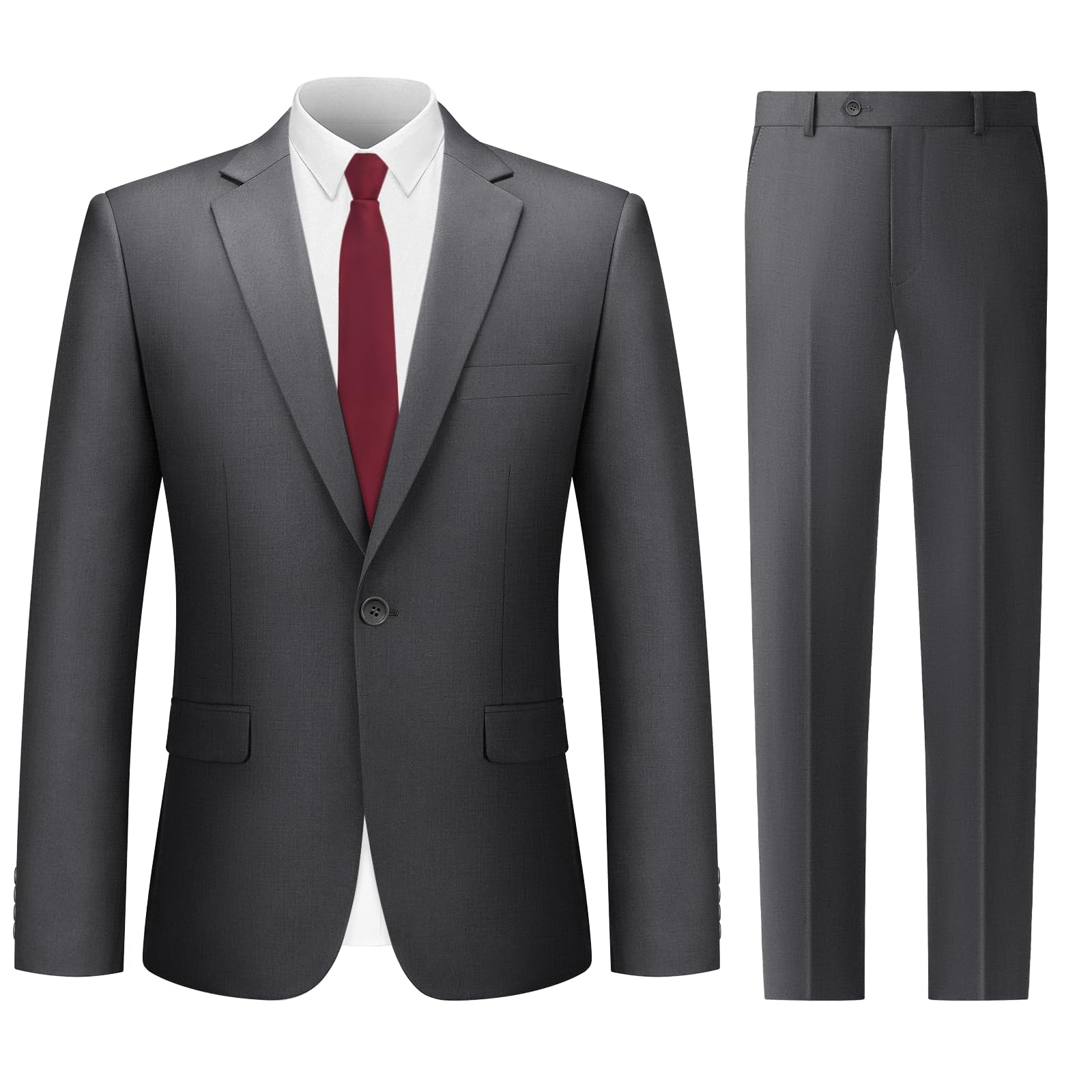 Cooper Nelson Mens Suit 2 Piece Set One Button Slim Fit Tuxedo with Jacket Pants Tie for Wedding