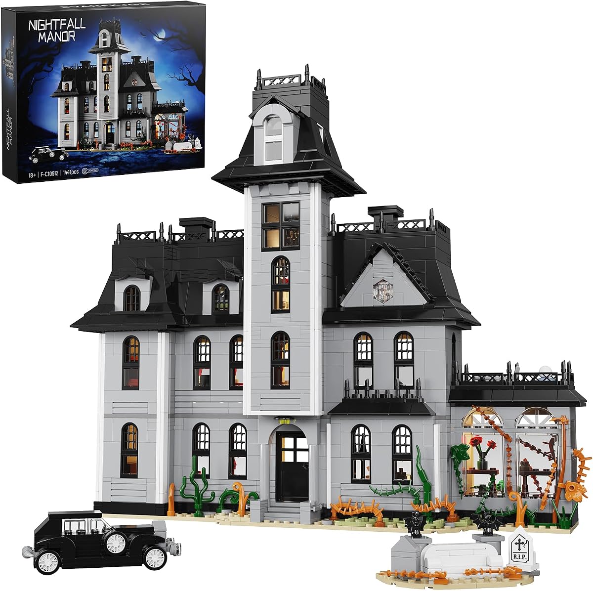 Addams Nightfall Manor Family Mansion Horror House Building Set, Dark Comedy Movie House Blocks Toy Kit Compatible with Lego, Gift and Collectible Set for Movie Fans and Collectors