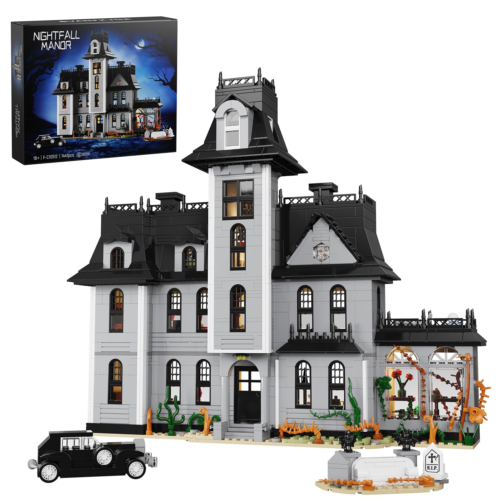 Addams Nightfall Manor Family Mansion Horror House Building Set, Dark Comedy Movie House Blocks Toy Kit Compatible with Lego, Gift and Collectible Set for Movie Fans and Collectors