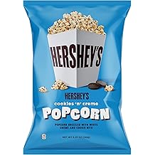 Hersheys Cookies N Cr me, 5.25oz Grocery Sized Bag, Popcorn drizzled in white creme and cookie bits, Ready to Eat, Savory Snack, Sweet and Salty