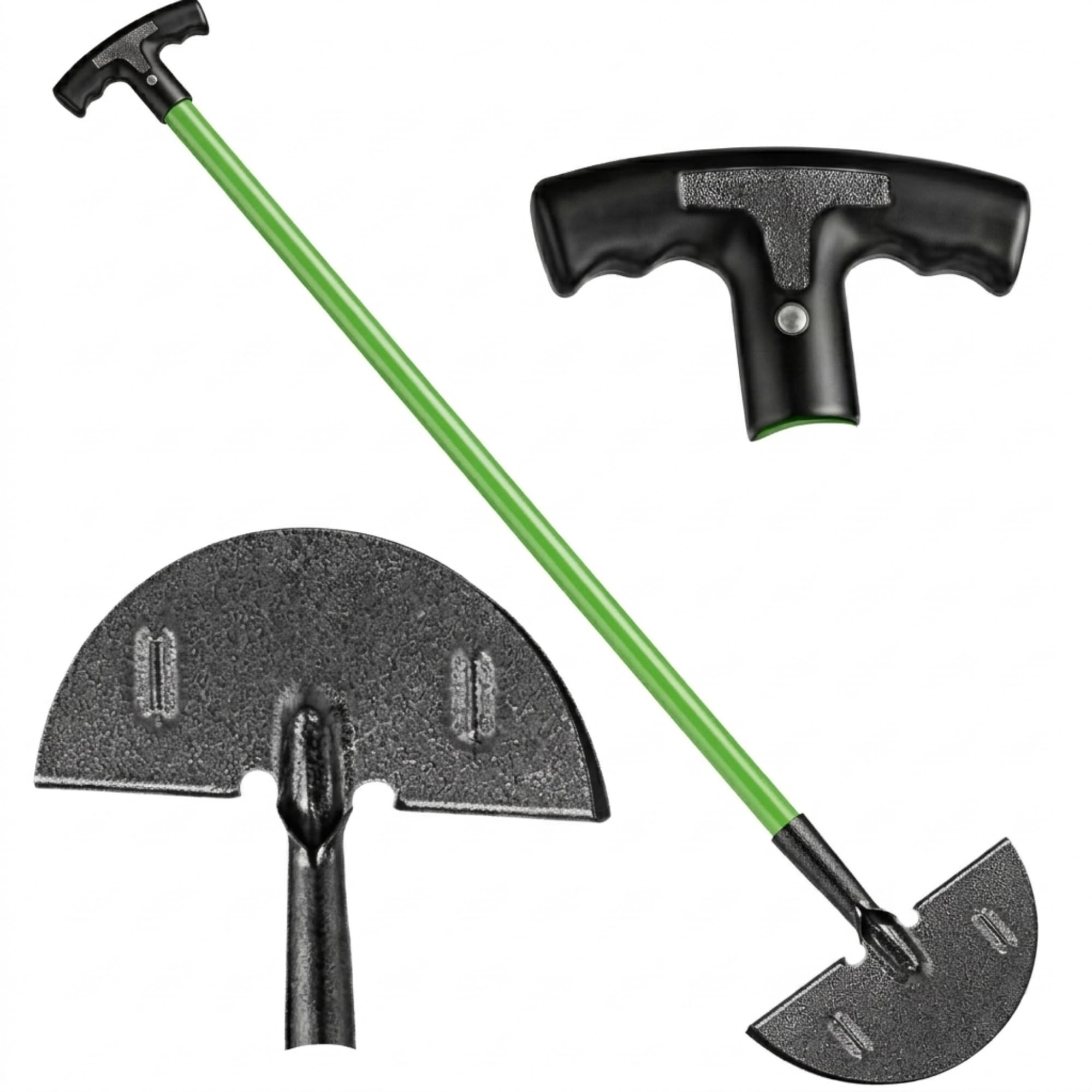 KAYNUR Half Moon Lawn Edger with Long Handle, Manual Lawn Border Edging Tool, Carbon Steel Blade with Foot Step, T Handle Grass Edger for Paths, Flower Beds and Driveway Edges (Half Moon Lawn Edger)