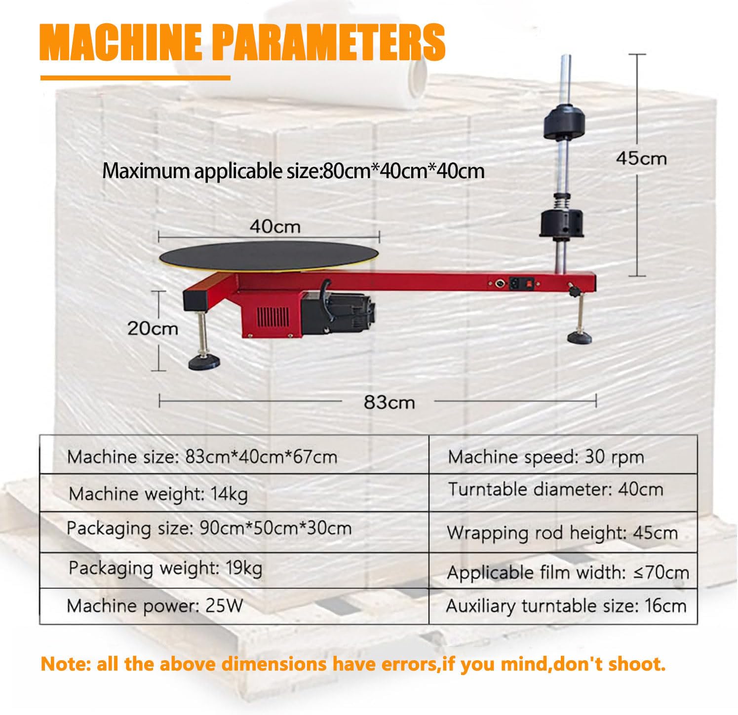 Elektrische Palettenverpackungsmaschine - 30 U/min, 100 kg Kapazität, Fußschalter & Drehteller, halbautomatischer Stretchfolienspender für Lager- und Industrieverpackungen
