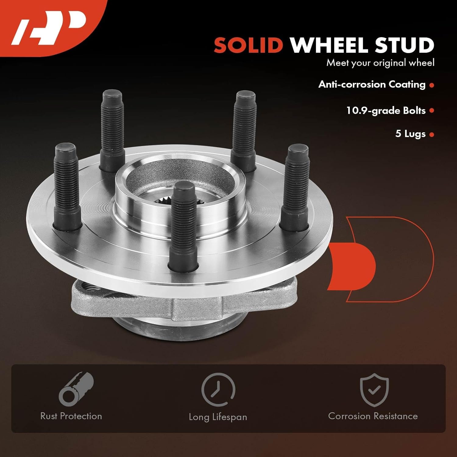 A-Premium Wheel Bearing and Hub Assembly with 5-Lug Compatible with Dodge Ram 1500 2002 2003 2004 2005 2006 2007 2008, with 2-Wheel ABS