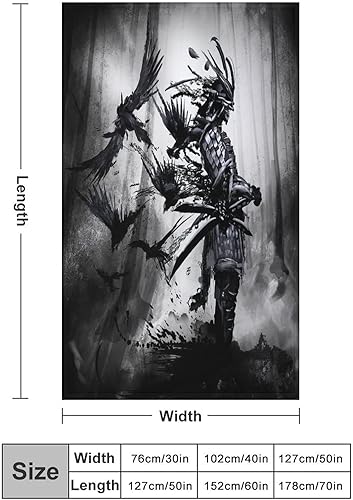 Miniatura 2 de Manta samurái de anime japonés, con espalda de samurái asiático, con cuervo negro, manta de franela súper suave para cama, silla, sofá, dormitorio