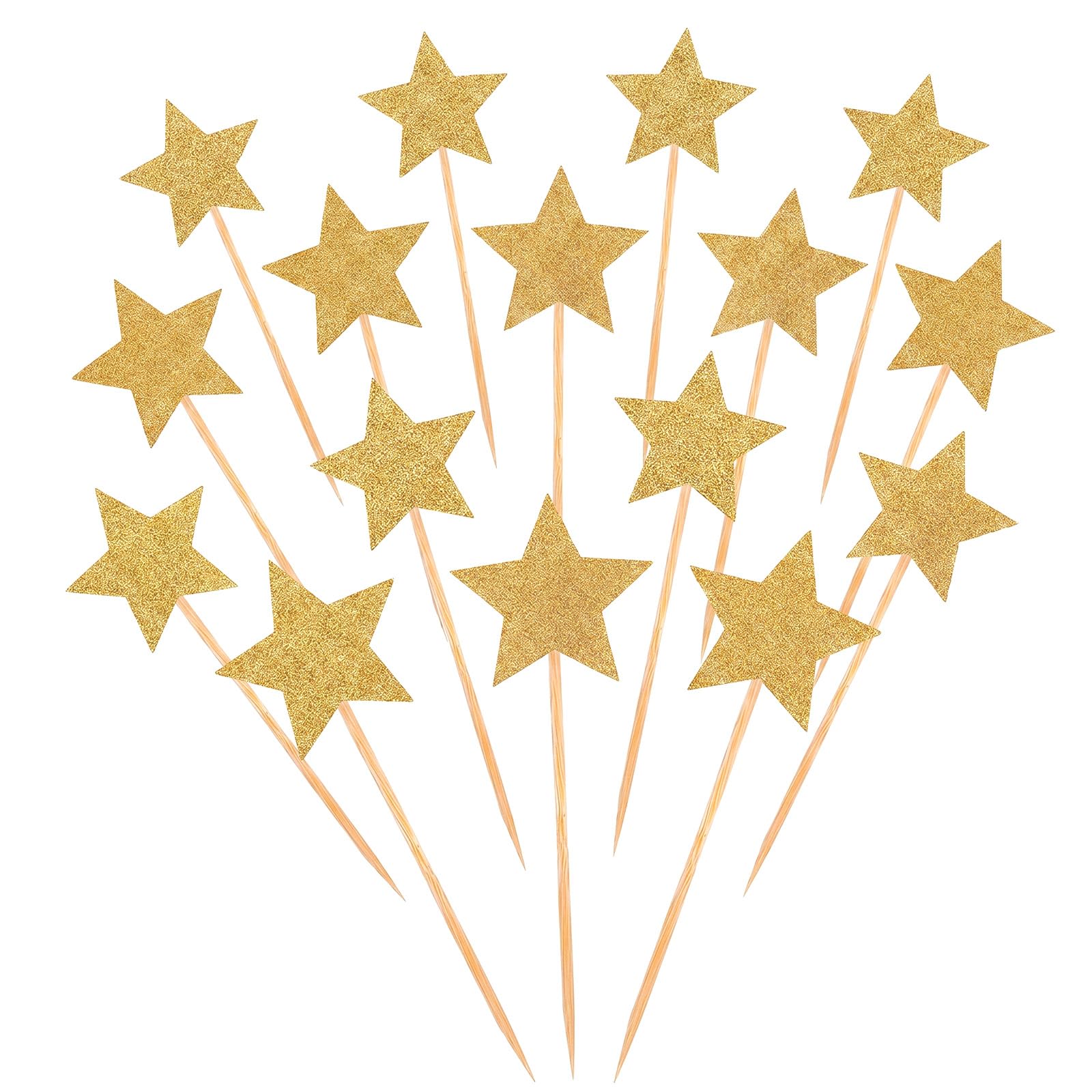 Matwsec 63PCS Star Cake Toppers Gold Star Cupcake Toppers Sticks Glitter Stars Cake Decorations for Birthday Party Baby Shower Wedding Cakes Decorations (4 Mixed Size)