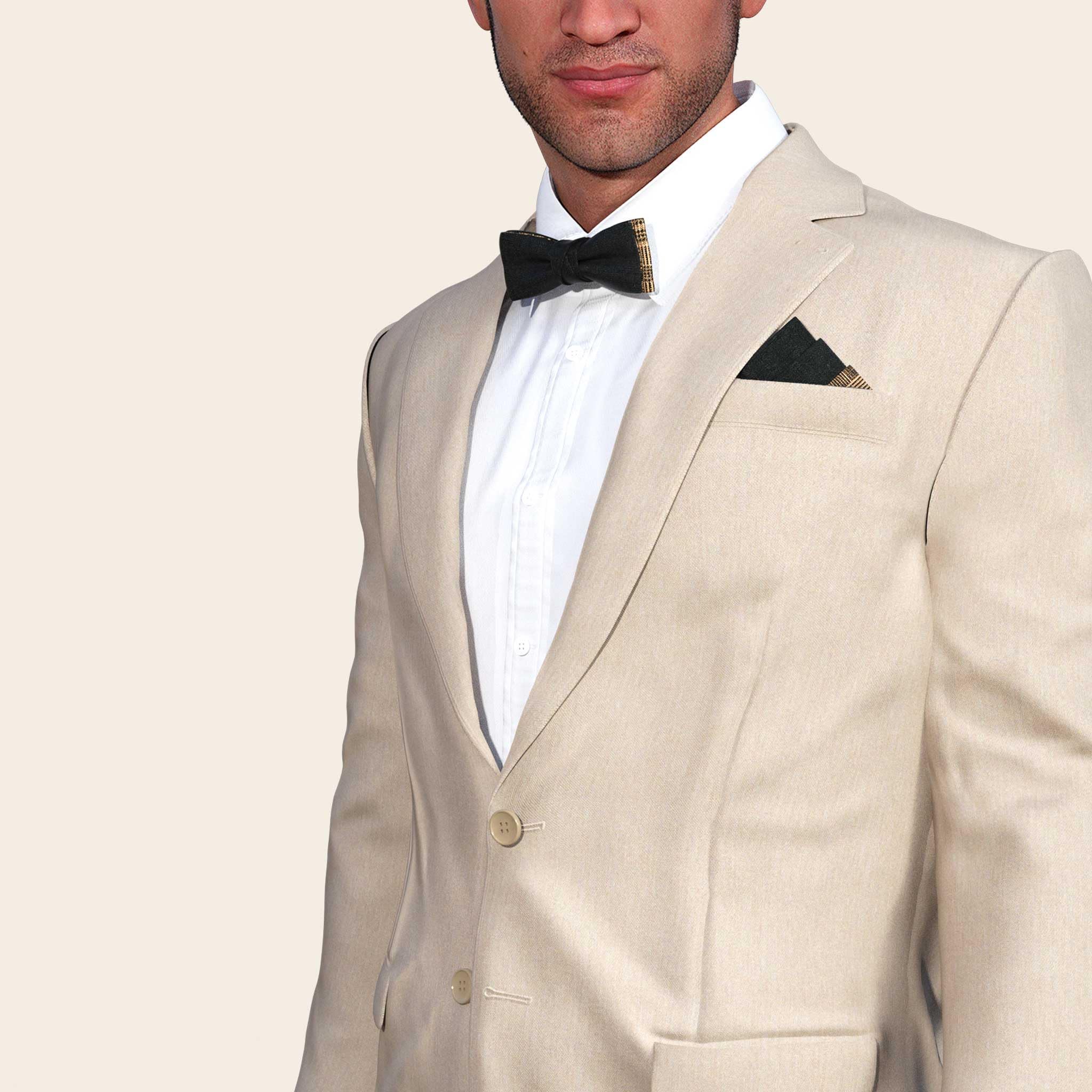 Herrenfliege aus Leinen + Kork | Classic Karo Schwarz | Vegane Leinenfliege | Skinny Batwing Selbstbinder Optik | Hochzeit & Festliche Anlässe | Handgefertigt