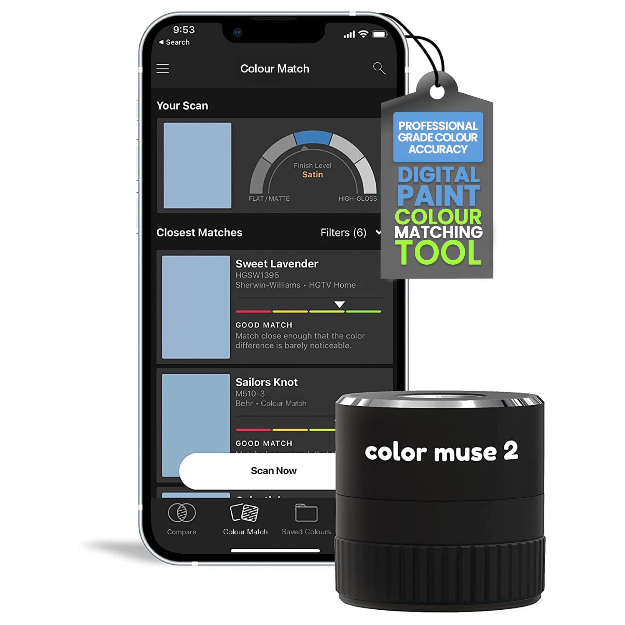 COLOR MUSE 2 Colorimeter Paint Colour Matching Tool, Digital Colour Values Sensor & Reader for Precise and Accurate Paint Color Matching - Perfect for Professional Painters, Designers, and Artists