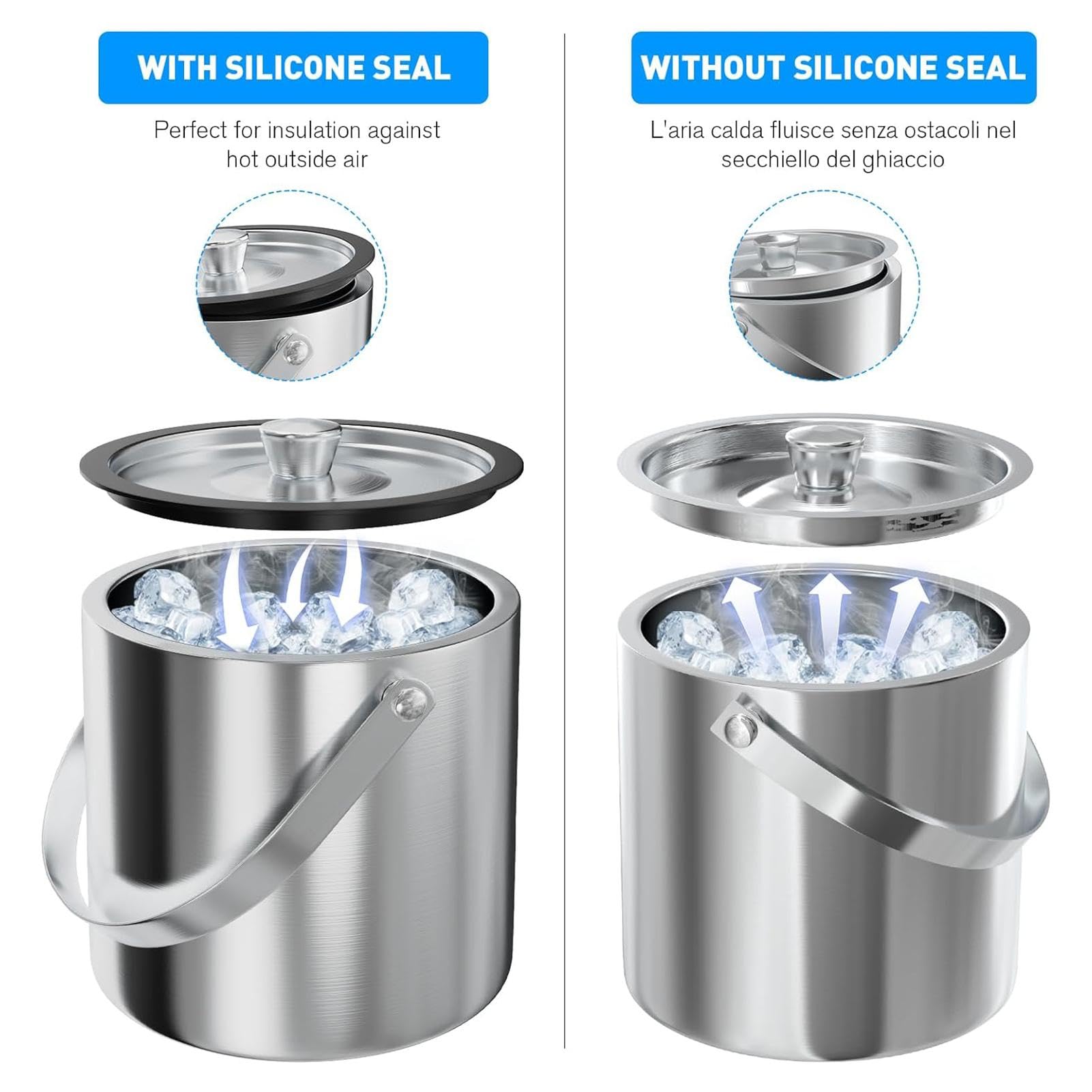 Amazon｜アイスバケツ 大容量 ステンレス製 3L 二重構造 真空断熱 蓋