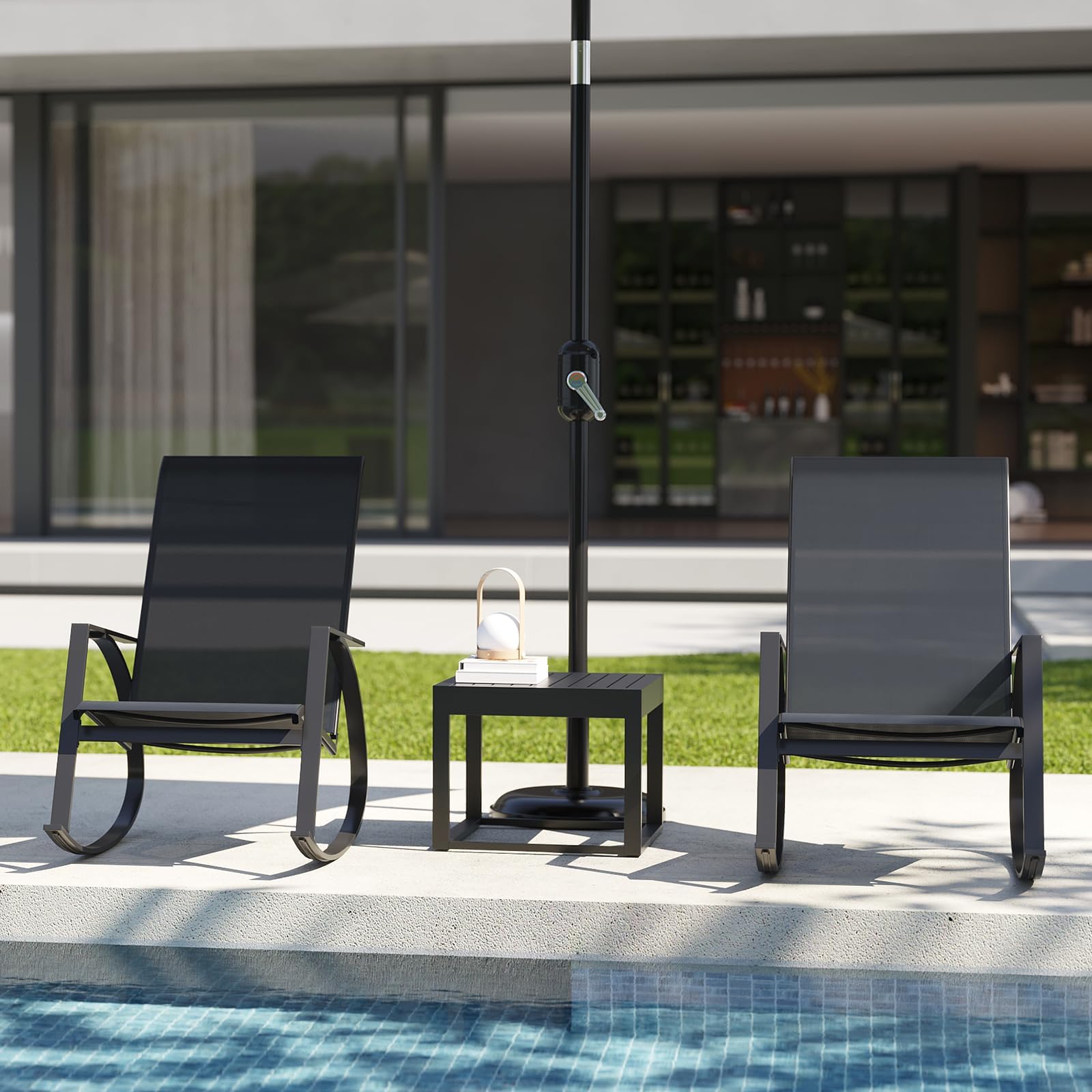 2er Set Garten-Schaukelstuhl, mecedoras de Exterior | robuster Metallrahmen, ergonomische Sitzform, hohe Rückenlehne, Tela transpirable, für Garten/Terrasse/Balkon