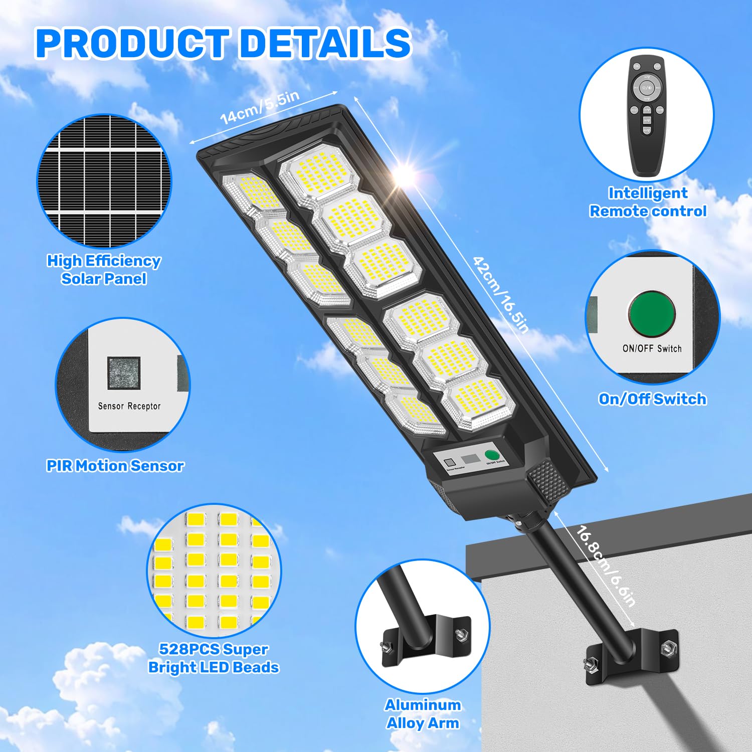 4-Stück Solar Straßenlaterne für Außen mit Bewegungssensor, 6500K LED Solarlampen für Außen Wasserdicht, Solarleuchten Dämmerung mit Fernbedienung, Solar Wegeleuchte für Hof Parkplatz Garten