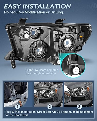 Miniatura 7 de Nilight Conjunto de faros delanteros para Toyota Tundra 2007 2008 2009 2010 2011 2012 2013 Sequoia 2008-2017 repuesto carcasa negra reflector ámbar