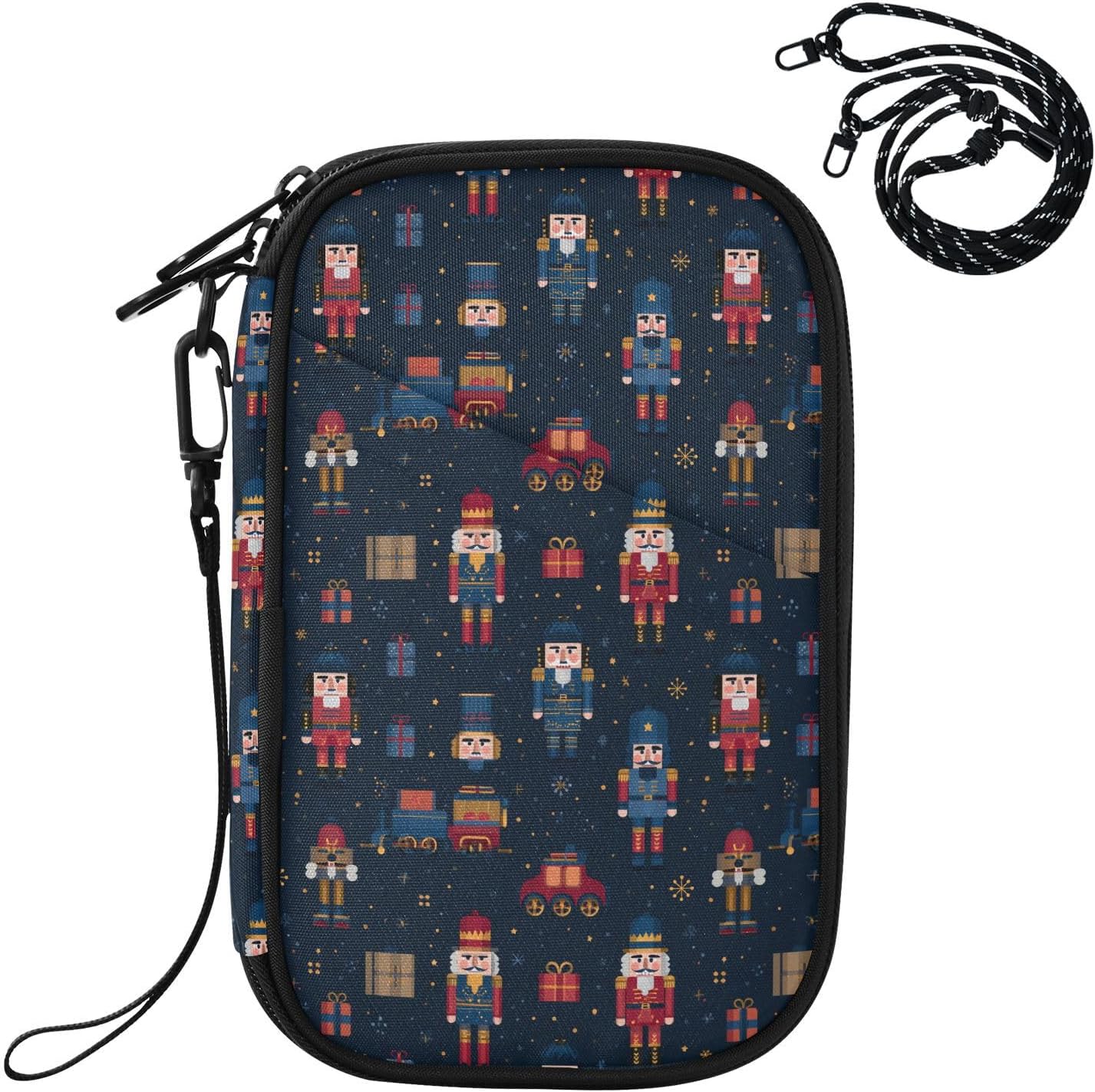 Christmas RFID Travel Document Organizer Xmas Blue Nutcrackers Toy Passport Holder on the Go Wallet Slim Airport Travel Pouch for Vacation, Holiday Trips
