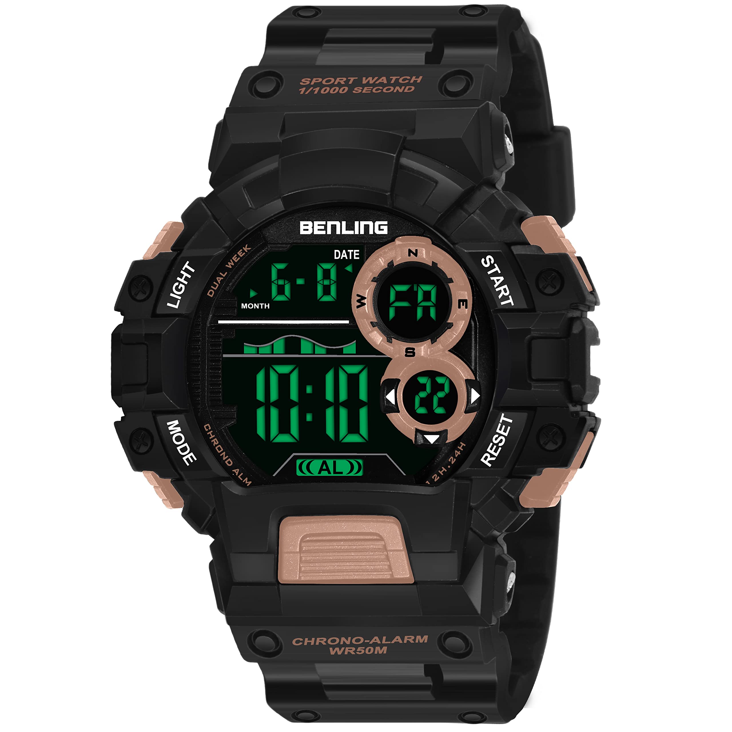 Benling Digital Multi Functional Silicon Strap Sports Watch for Mens & Boys, Rose Gold & Black (B0BW11WQK2) Amazon Price History, Amazon Price Tracker