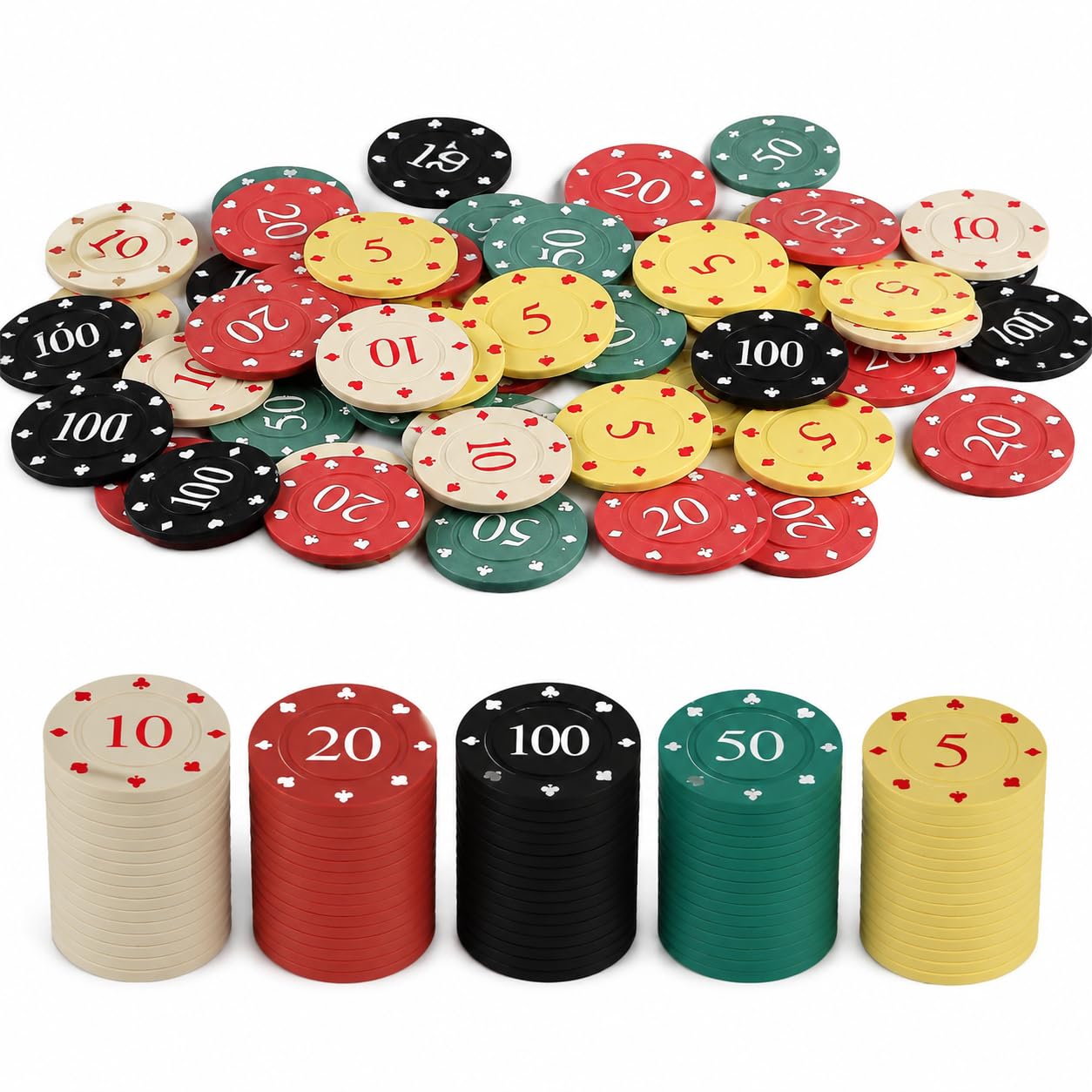 Gryphix 50 PCS Poker Chips Set,Denomination Poker Chips with Numbers