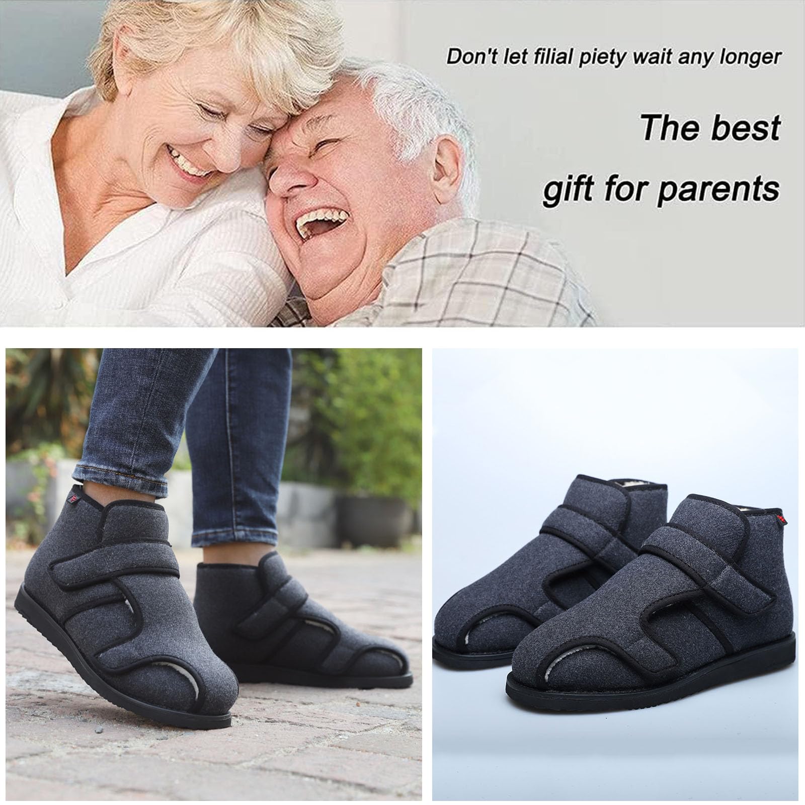 bumuam Pies Hinchados Calzado Antideslizante DiabéTico,Zapatos para DiabéTicos para Edema,Zapatos de pie súper Anchos y cálidos, Zapatos para diabéticos de Empeine Alto EU 42(26.5cm/10.4in)