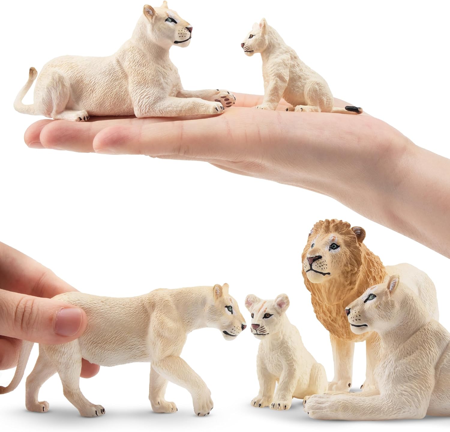 Toymany 14PCS Jungle Animals Figures Family Playset, Realistic Wolf Figurines and White Lion Figures, Educational Toy Cake Toppers Birthday for Kids Boys Girls