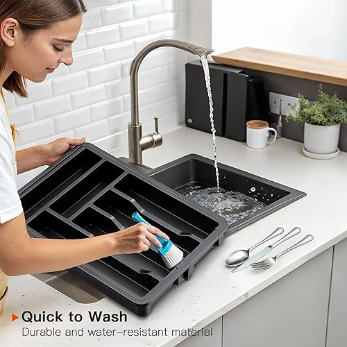 Miniatura 5 de AMADA HOMEFURNISHING Organizador de cajones de cubiertos expandible, bandeja de utensilios ajustable para almacenamiento de cocina, soporte de