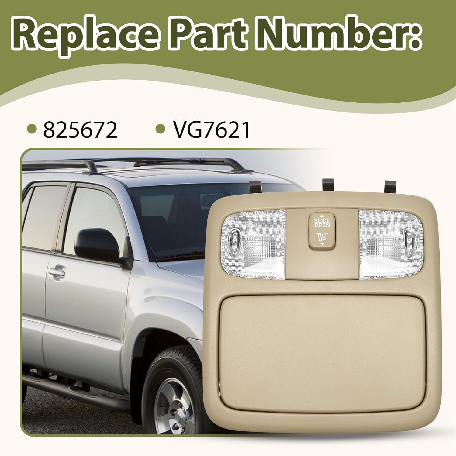 Dome Map Light Overhead Console with Sunroof Switch Compatible with Toyota Camry 2002-2006 4Runner 2003-2009 Roof Storage Lamp, Replacement Part 825672 VG7621