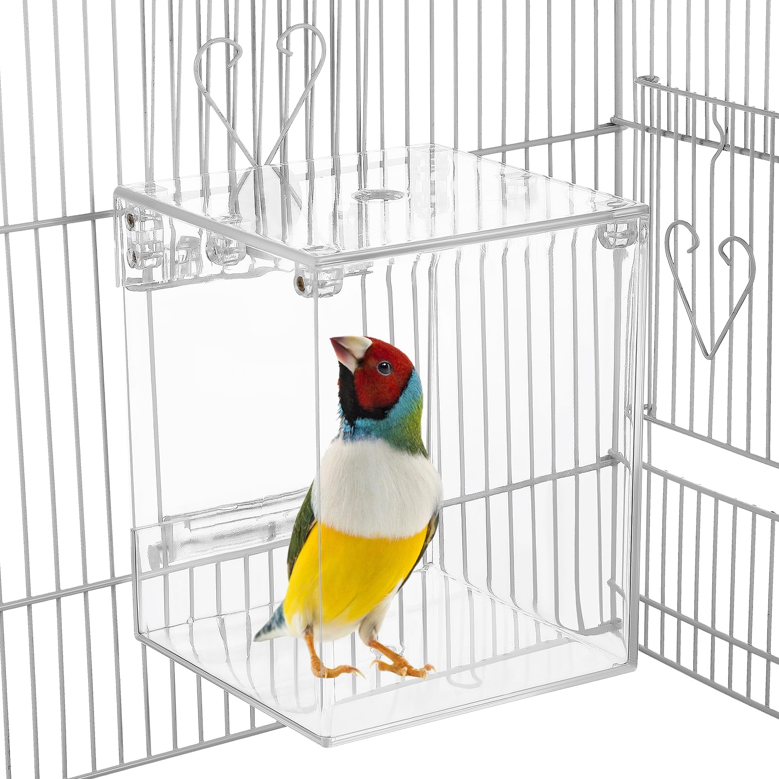 Happyyami Hanging Bird Bath Box for Cage Parrot Shower Tub Clear Acrylic Birdbath for Parakeets Cockatiels Small Birds Space Saving Indoor Birdcage Accessory