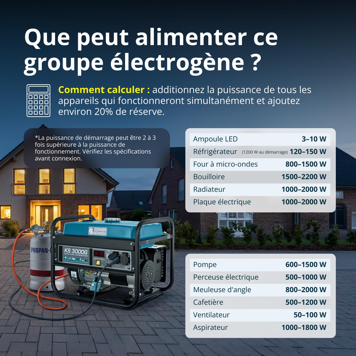 Groupe électrogène à essence KS 3000G generateur a gaz,puissance max 3000 W, 2x16A Schuko (230 V) EURO-V, régulateur de tension AVR,enroulement cuivre,generateur de courant, générateur hybride