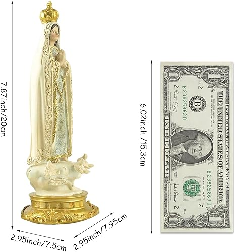 Miniatura 4 de Nuestra Señora de Fátima Católica 7.5 pulgadas de alto, Estatua de Virgen de Fátima, adecuada para decoración de altar, colección o decoración