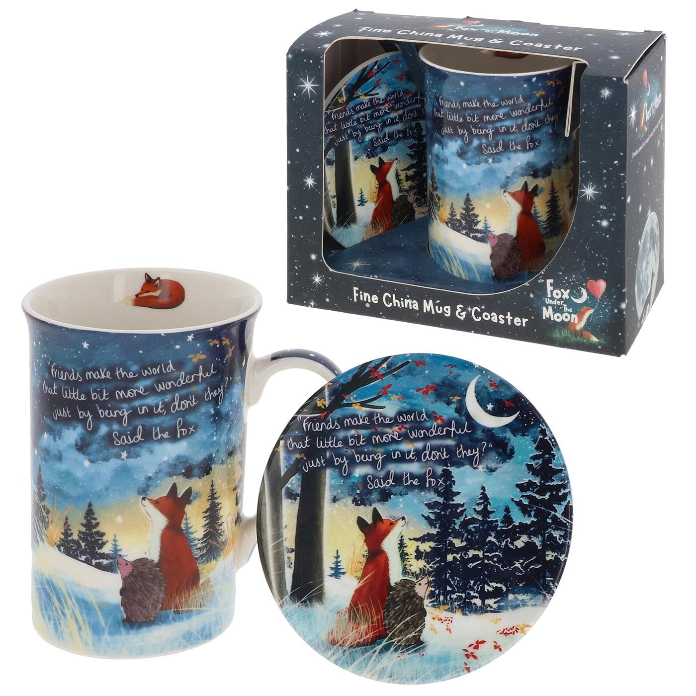 Fox Under The Moon Mug and Coaster Set - Grateful for You - Official Gift Set - Stacey McNeill Artwork - Ceramic Mug for Hot & Cold Drinks – Beautifully Boxed Collectable Gift