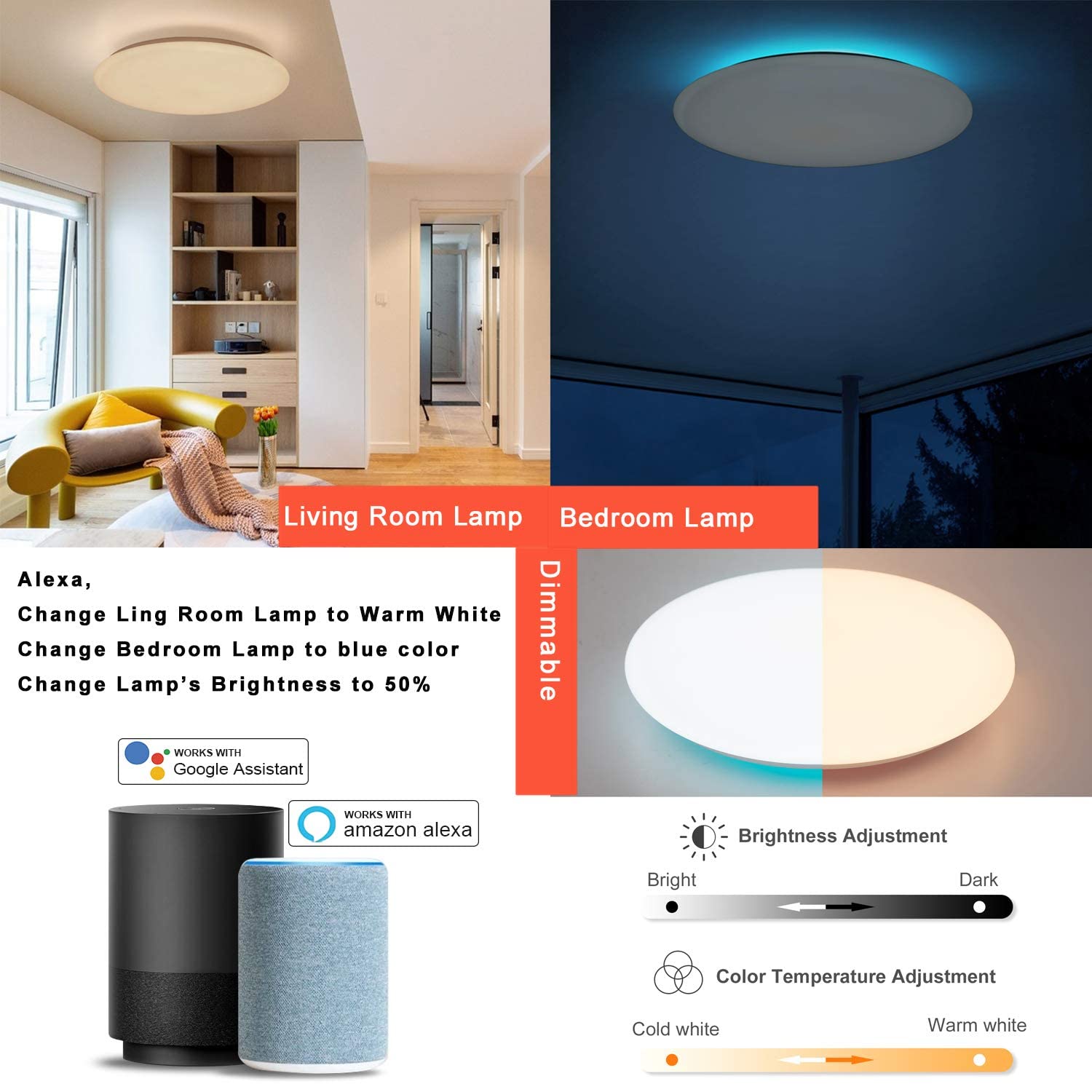 40CM 36W Starry Sky WIFI Music Luz de Techo LED Compatible con Alexa Google Home con Altavoz Bluetooth, Cambio de Color RGB y Control Remoto Iluminación Interior Regulable para
