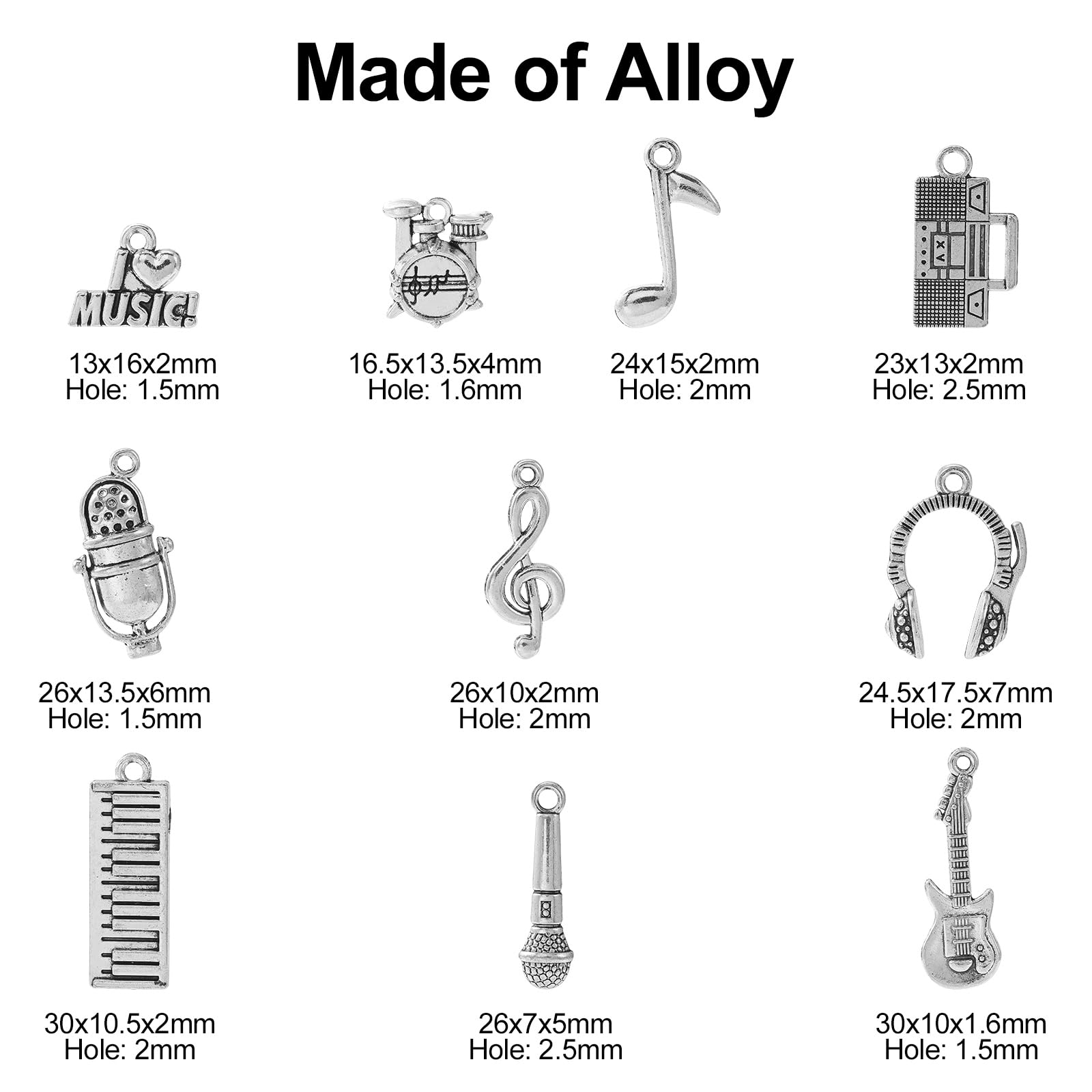 Stiesy 100Pcs 10 Styles Antique Silver Music Theme Charms Tibetan Style Musical Note Instrument Charm Guitar Piano Jewelry Dangle Bulk for Bracelet Jewellery Making DIY Crafts Necklace Earring - Image 2
