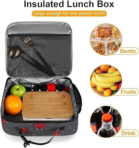 Miniatura 7 de Ladybug - Lonchera reutilizable con aislamiento, bolsa de almuerzo con aislamiento, lonchera para comida y alimentos, bolsa de mano para mujeres,
