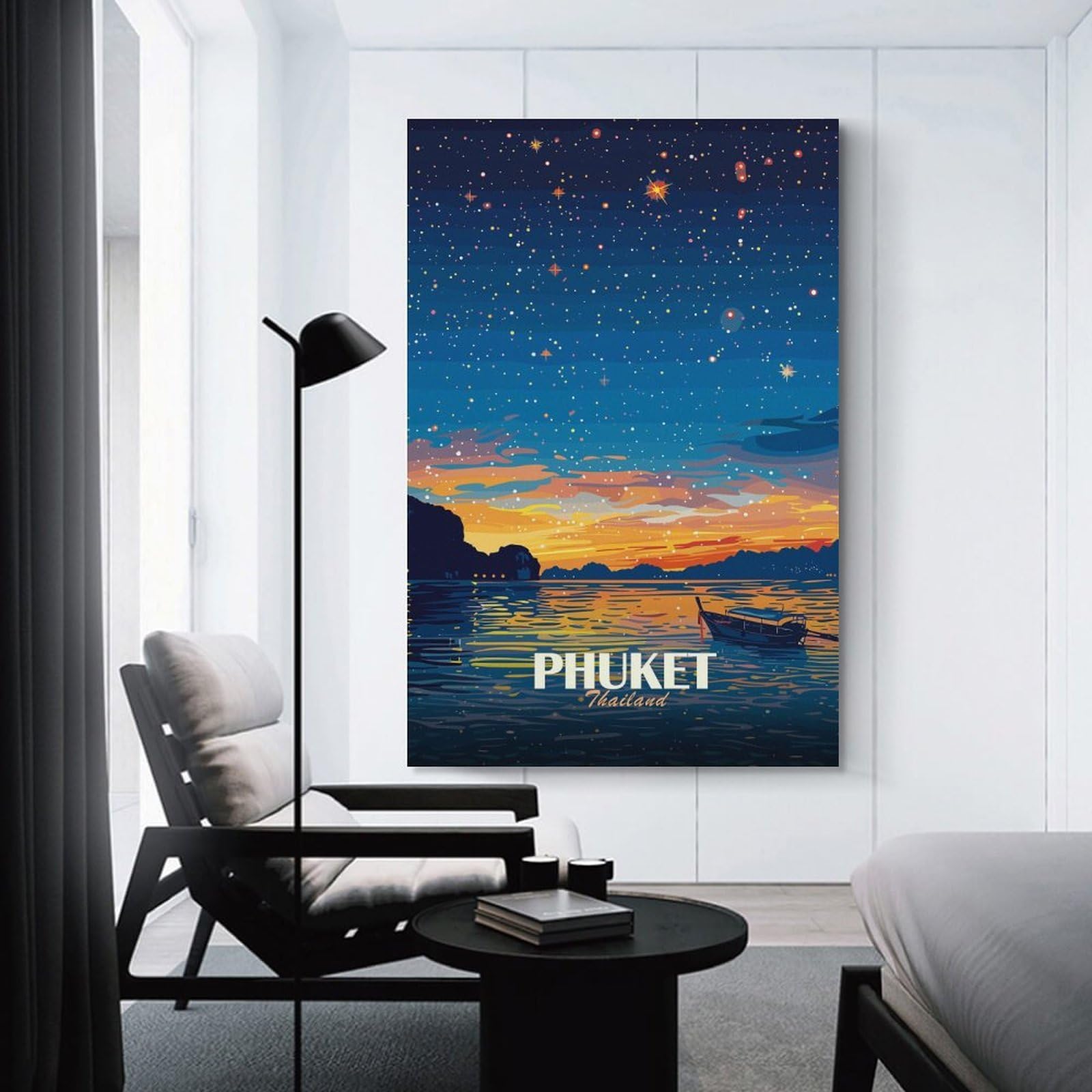 Junmoney Wall Picture Print Phuket Thailand Nightscape, 20x30inch(50x75cm), for Lounge, Bedroom Or Personal Spaces, Canvas Artwork with Gifting Potential