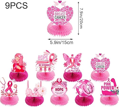 Miniatura 6 de LOONELO 9 centros de mesa de panal para concientización del cáncer de mama, centros de mesa de cinta rosa de doble cara, decoración de mesa de