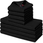 smiry Cotton Kitchen Dish Towels Set– 4 Pack 12x12 Inch & 4 Pack 13x28 Inch Kitchen Towels, 8 Pieces in Total, Ultra Soft Absorbent Quick Drying Dish Cloths Tea Towels, Black