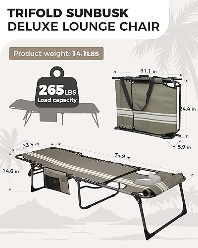 Miniatura 3 de KingCamp Silla de bronceado con agujero facial, sillas de descanso plegables para exteriores, portátil, cómoda, ajustable, 5 posiciones, plana,