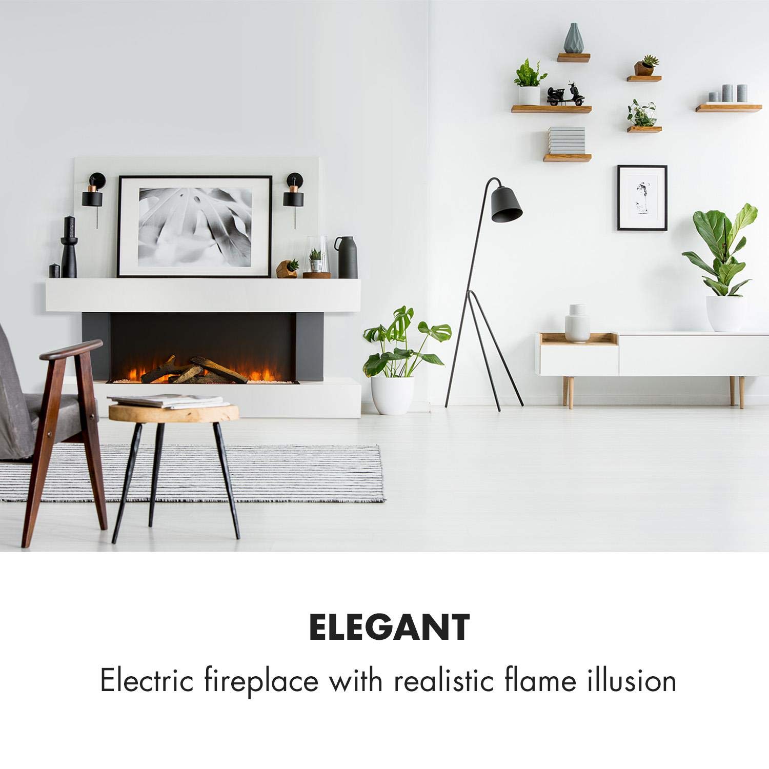 Klarstein Studio Light & Fire 1 kominek - kominek elektryczny, kominek elektryczny z efektem płomienia, 1000/2000 W, funkcja timera, termostat, obudowa MDF, w zestawie. biały