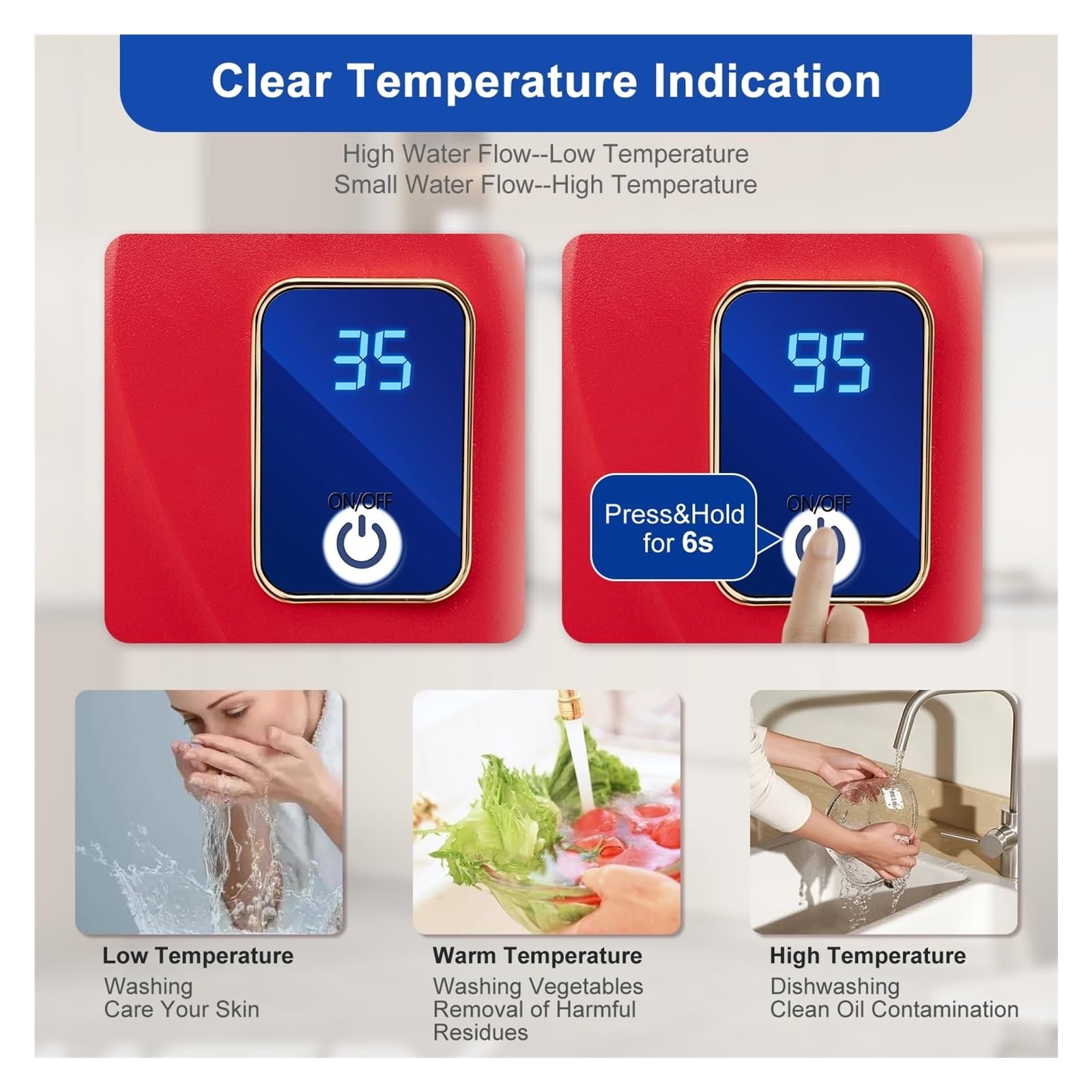 Scaldabagno Elettrico Istantaneo, Scaldabagno Elettrico Senza Serbatoio Bagno Cucina Scaldabagno Istantaneo Con Display A LED Doccia Riscaldamento Rapido 'acqua per RV Cucina Bagno(Oranje)