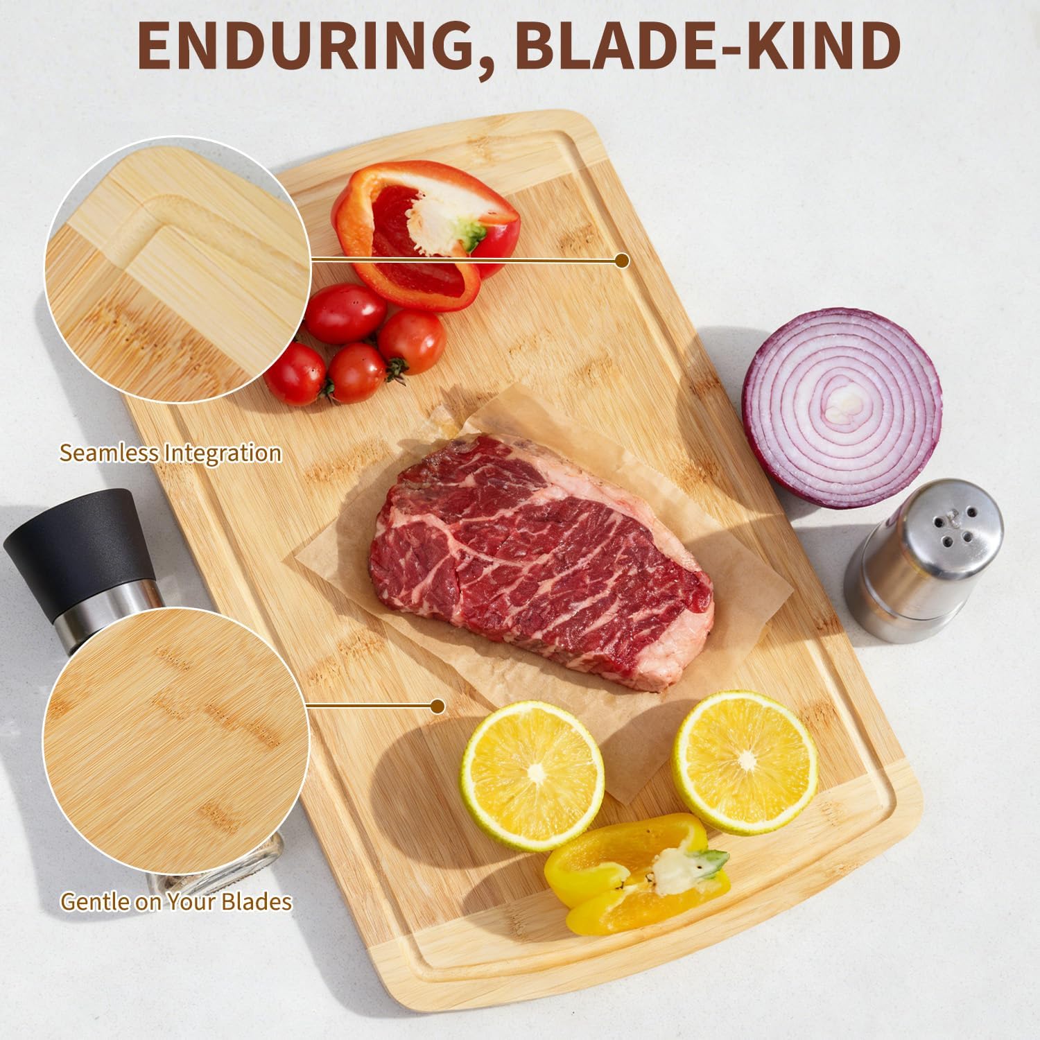 Bamboo Cutting Board 16x10x1 inch with Juice Groove - Bamboo Cutting Board, Charcuterie Board, Butcher Block, Non Plastic Wooden Chopping Board image 4